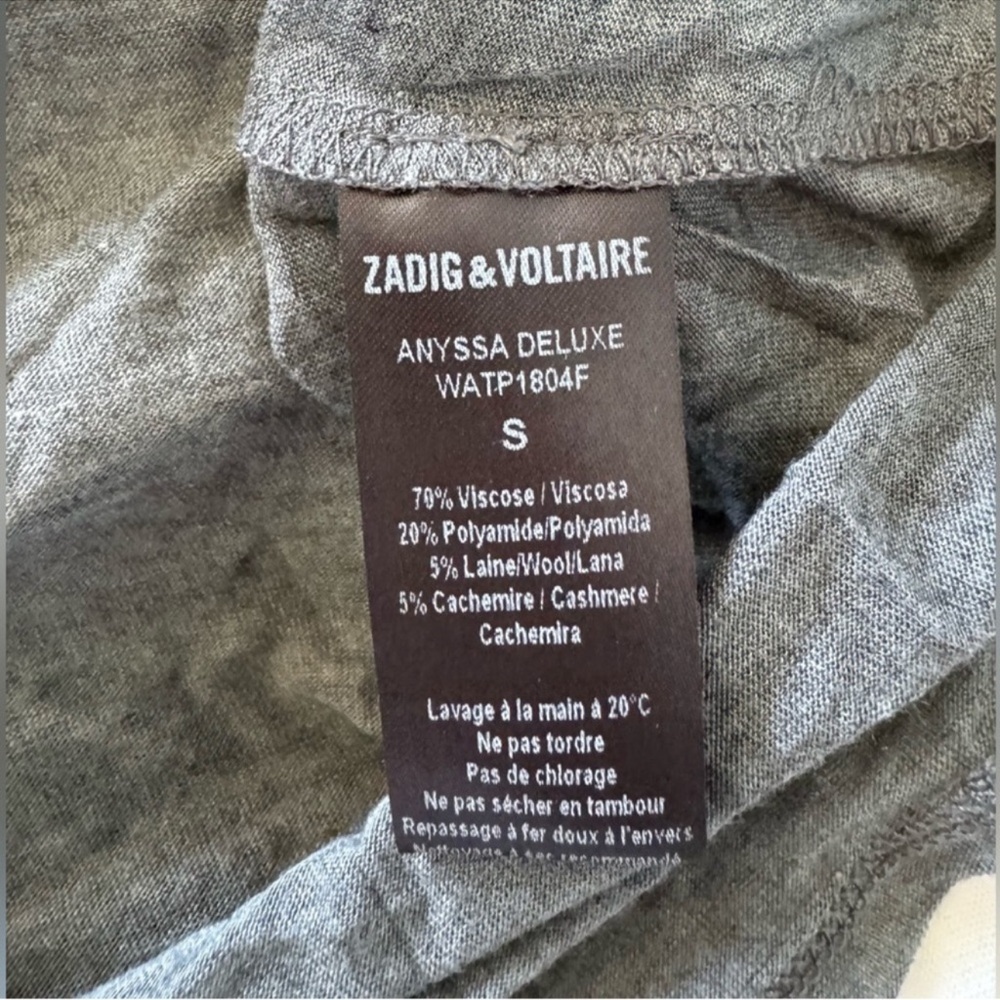 Zadig and Voltaire Gray Knit Cashmere Blend Scoop Neck Anyssa Deluxe T-Shirt - Picture 7 of 7